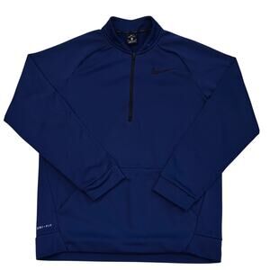 Nike Therma Fit Training Sweatshirt Mens Med Blue Dri Fit Pullover Fleeced Lined